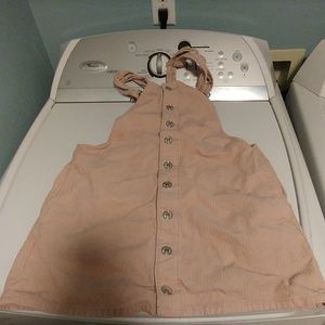 Pink Corduroy Overall Style Mini Dress